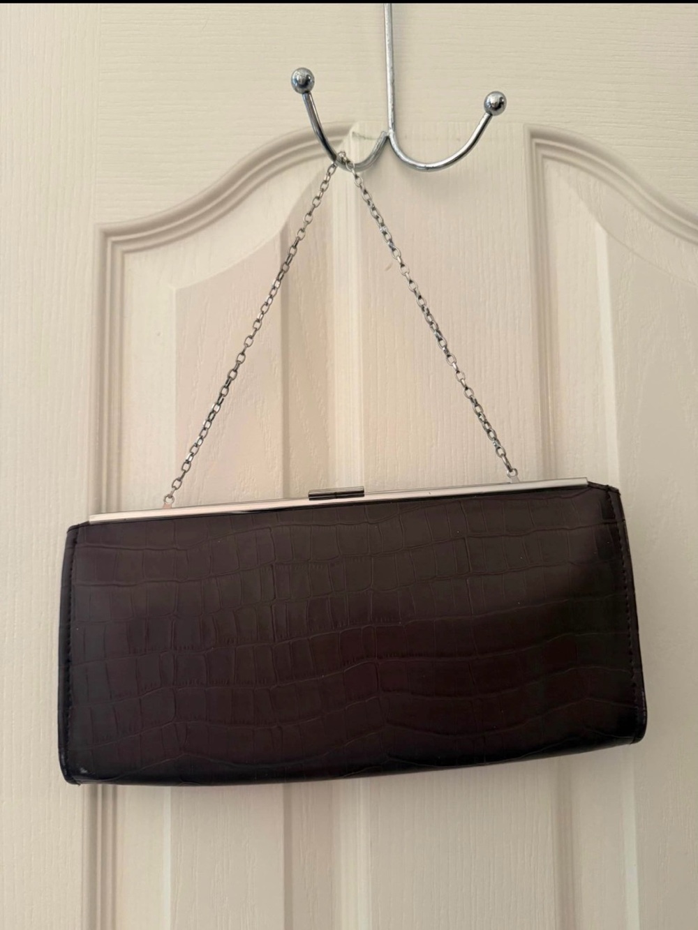 Women's Croc-Embossed Rectangle Shoulder Clutch - Dark Brown